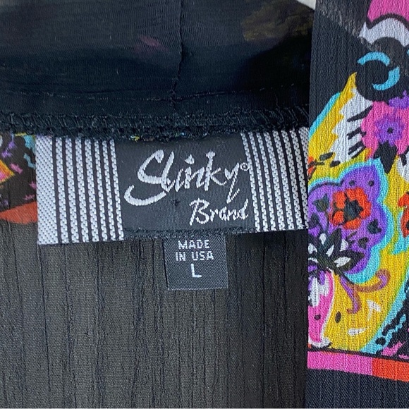 Slinky Brand Women's Open Front Novelty Print Black Sheer Kimono Sz M - Picture 5 of 10